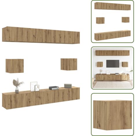 The Living Store Mueble para TV de pared madera contrachapada artesanal 6 piezas - Muebles de pared