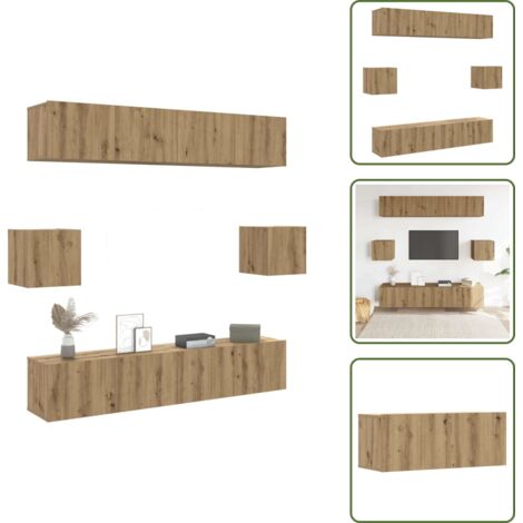 The Living Store Mueble para TV de pared madera contrachapada artesanal 6 piezas - Muebles de pared
