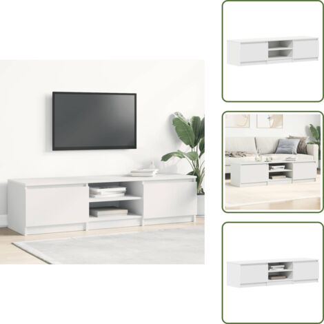 The Living Store Mueble para TV madera contrachapada blanco 140x40x35,5 cm - Mueble de madera