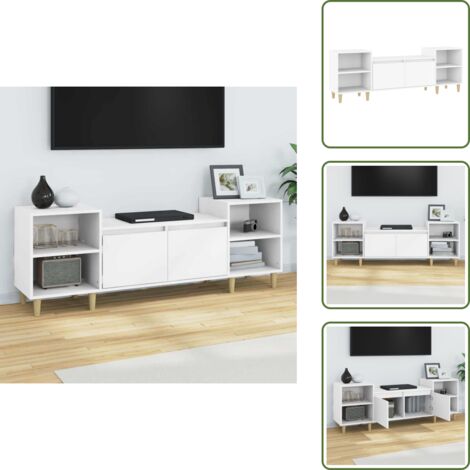 The Living Store Mueble para TV madera contrachapada blanco 160x35x55 cm - Madera contrachapada