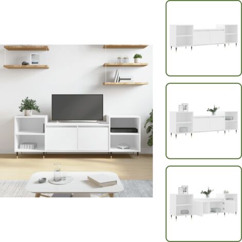 The Living Store Mueble para TV madera contrachapada blanco 160x35x55 cm - Madera contrachapada