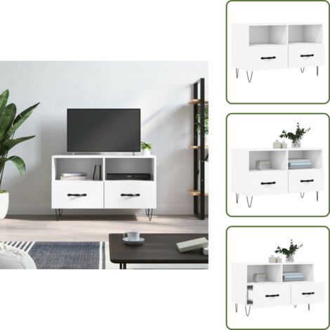 The Living Store Mueble para TV madera contrachapada blanco 80x36x50 cm - Madera contrachapada