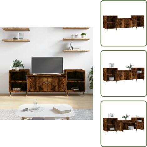 The Living Store Mueble para TV madera contrachapada roble ahumado 160x35x55 cm - Madera contrachapada