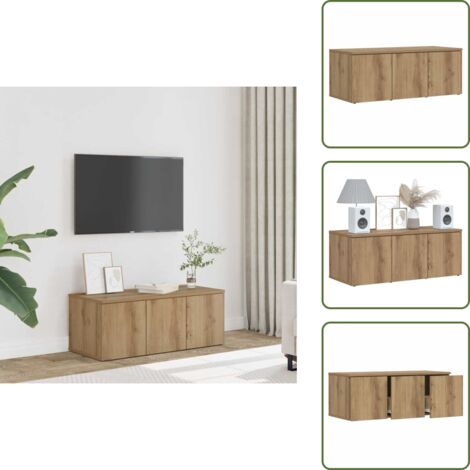 The Living Store Mueble para TV madera contrachapada roble artisan 80x34x30 cm - Madera contrachapada