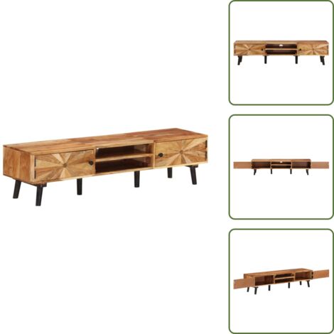 The Living Store Mueble para TV madera maciza de acacia 145x35x35 cm - Mueble de madera