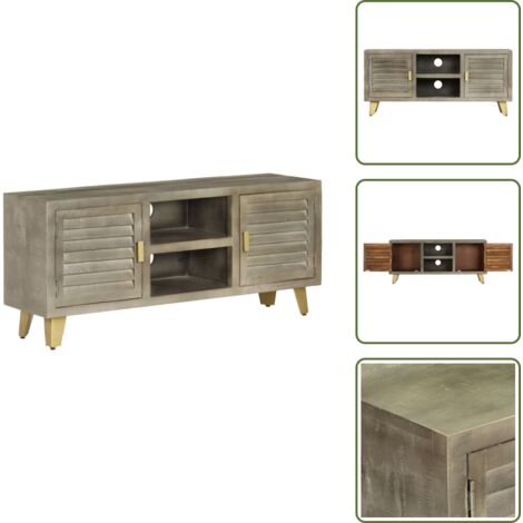 The Living Store Mueble para TV madera maciza mango con latón gris 110x30x48 cm - Madera maciza