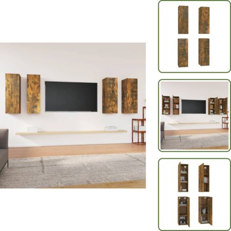 The Living Store Mueble TV 4 uds madera contrachapada roble ahumado 30,5x30x90cm - Mueble de TV