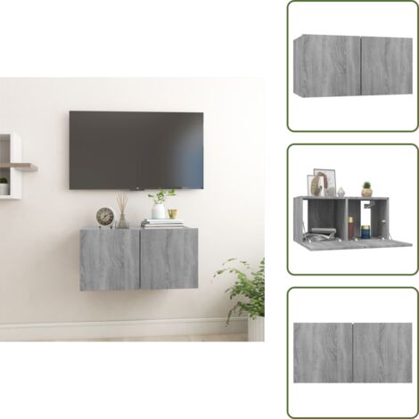 The Living Store Mueble TV colgante madera contrachapada gris Sonoma 60x30x30 cm - Mueble de pared