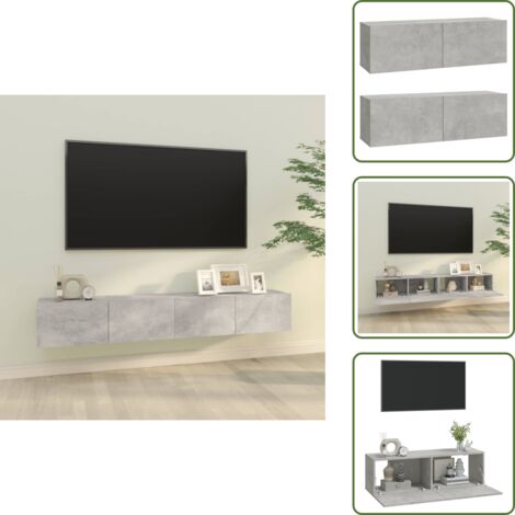 The Living Store Mueble TV de pared 2 uds madera contrachapada gris 100x30x30cm - Armario de TV