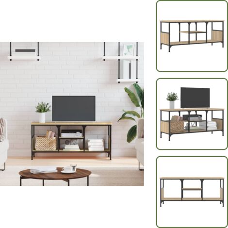 The Living Store Mueble TV hierro madera contrachapada roble Sonoma 100x35x45 cm - Madera contrachapada