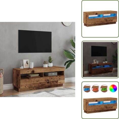 The Living Store Mueble TV luces LED madera ingeniería envejecida 100x35x40 cm - Luz led rgb