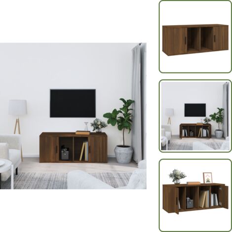 The Living Store Mueble TV madera contrachapada color marrón roble 100x35x40 cm - Madera contrachapada