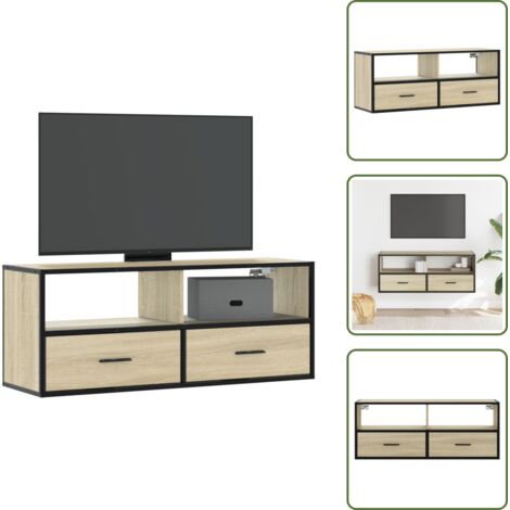 The Living Store Mueble TV madera ingeniería y metal roble Sonoma 100x31x39,5 cm - Mueble para tv