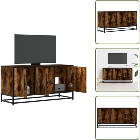 The Living Store Mueble TV metal y madera ingeniería roble humo 100x35x50 cm - Mueble de sala