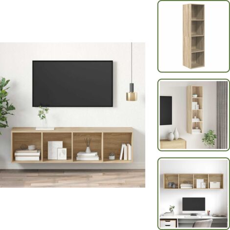 The Living Store Mueble TV pared contrachapada color roble Sonoma 37x37x142,5 cm - Mueble de pared