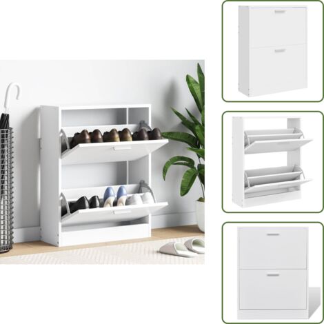 The Living Store Mueble zapatero blanco con 2 compartimentos - Almacenamiento de zapatos