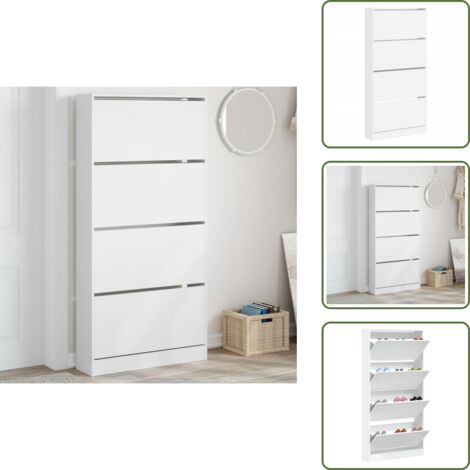 The Living Store Mueble zapatero con 4 cajones abatibles blanco 80x21x163,5 cm - Muebles para dormitorio