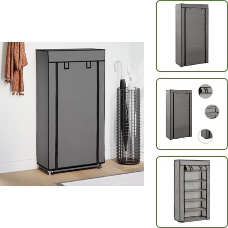 The Living Store Mueble zapatero con funda de tela gris 58x28x106 cm - Almacenamiento de zapatos