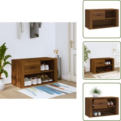 The Living Store Mueble zapatero contrachapada color marrón roble 80x35x45 cm - Armario de recibidor