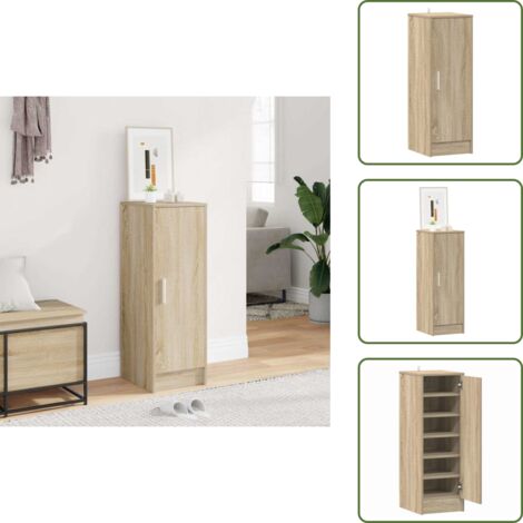 The Living Store Mueble zapatero de aglomerado roble Sonoma 32x35x92 cm - Muebles de almacenamiento