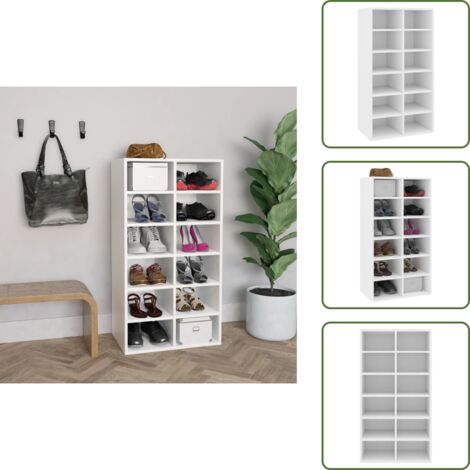 The Living Store Mueble zapatero de madera contrachapada blanco 54x34x100,5 cm - Estantería de madera