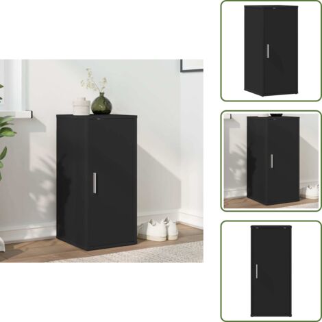 The Living Store Mueble zapatero de madera contrachapada negro 32x35x70 cm - Mueble para zapatos