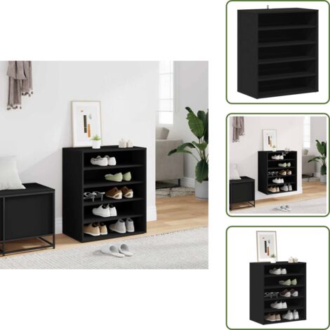 The Living Store Mueble zapatero de madera contrachapada negro 60x35x70 cm - Muebles para casa