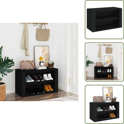 The Living Store Mueble zapatero de madera contrachapada negro 75x35x45 cm - Armario de zapatos