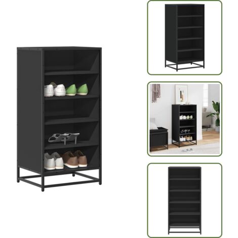 The Living Store Mueble zapatero de madera de ingeniería negro 48x38x97,5 cm - Muebles de madera