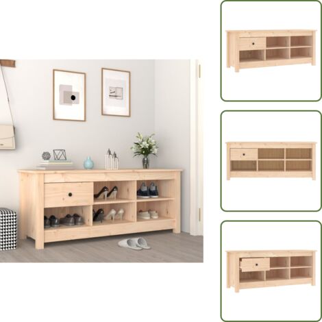 The Living Store Mueble zapatero de madera maciza de pino 110x38x45,5 cm - Mueble de pino