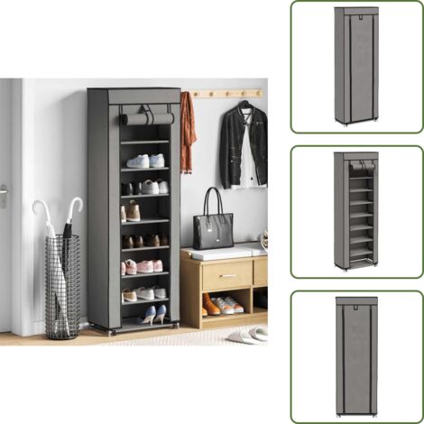 The Living Store Mueble zapatero de tela con funda gris 57x29x162 cm - Almacenamiento de zapatos