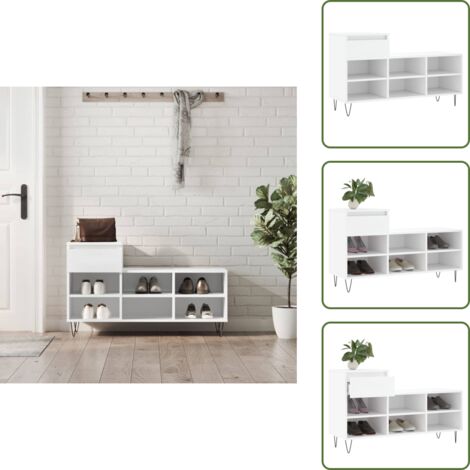 The Living Store Mueble zapatero madera contrachapada blanco 102x36x60 cm - Armario de zapatos