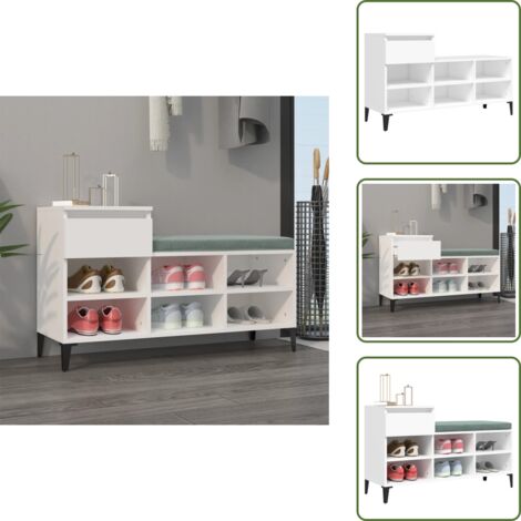 The Living Store Mueble zapatero madera contrachapada blanco 102x36x60 cm - Madera contrachapada