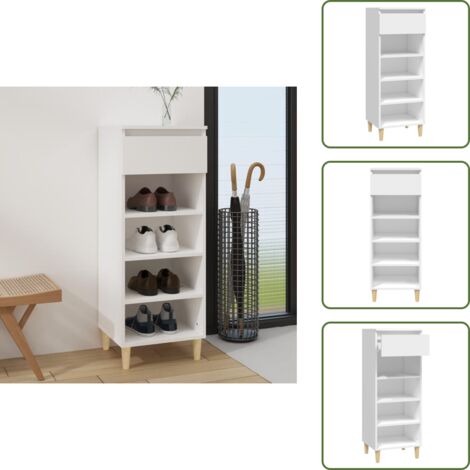 The Living Store Mueble zapatero madera contrachapada blanco 40x36x105 cm - Estante de zapatos