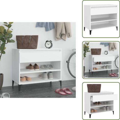 The Living Store Mueble zapatero madera contrachapada blanco 70x36x60 cm - Armario de recibidor