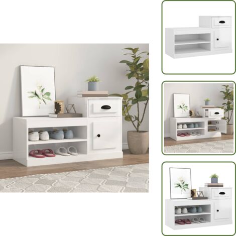 The Living Store Mueble zapatero madera contrachapada blanco brillo 100x42x60 cm - Madera contrachapada