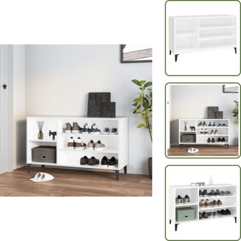 The Living Store Mueble zapatero madera contrachapada blanco brillo 102x36x60 cm - Armario de recibidor