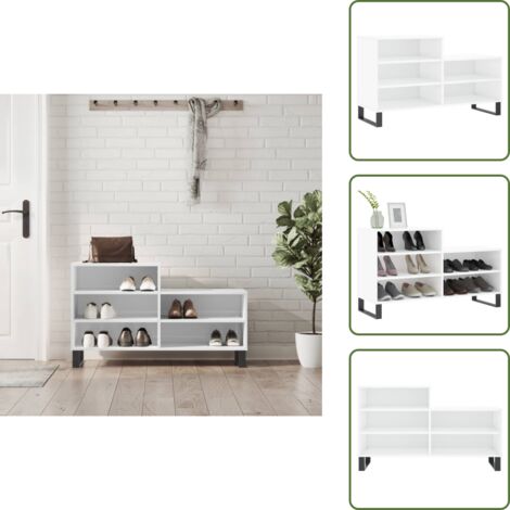 The Living Store Mueble zapatero madera contrachapada blanco brillo 102x36x60 cm - Madera contrachapada