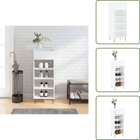 The Living Store Mueble zapatero madera contrachapada blanco brillo 40x36x105 cm - Armario de zapatos