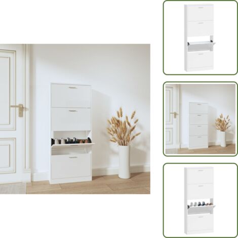 The Living Store Mueble zapatero madera contrachapada blanco brillo 59x17x150 cm - Estantería para zapatos