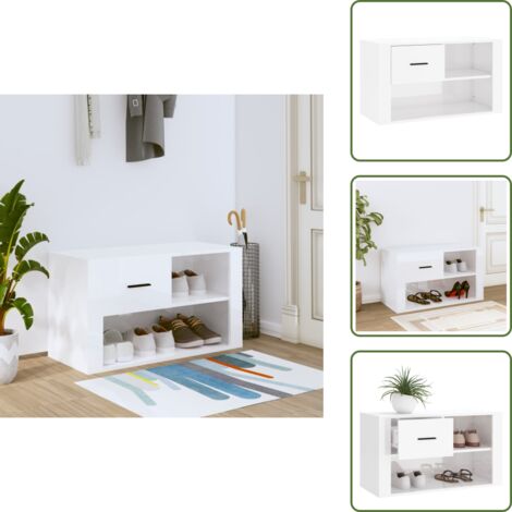 The Living Store Mueble zapatero madera contrachapada blanco brillo 80x35x45 cm - Armario de recibidor