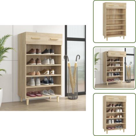 The Living Store Mueble zapatero madera contrachapada color roble 60x35x105 cm - Mueble de zapatos