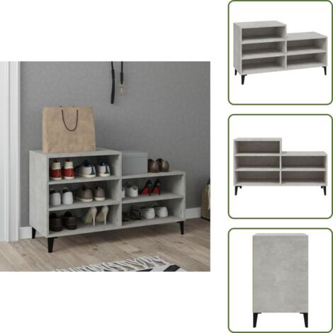 The Living Store Mueble zapatero madera contrachapada gris hormigón 102x36x60 cm - Estantes para zapatos
