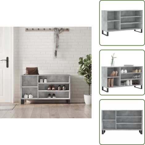 The Living Store Mueble zapatero madera contrachapada gris hormigón 102x36x60 cm - Madera contrachapada