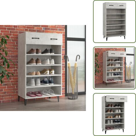 The Living Store Mueble zapatero madera contrachapada gris hormigón 60x35x105 cm - Mueble de zapatos