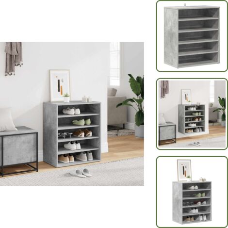 The Living Store Mueble zapatero madera contrachapada gris hormigón 60x35x70 cm - Mueble de almacenamiento