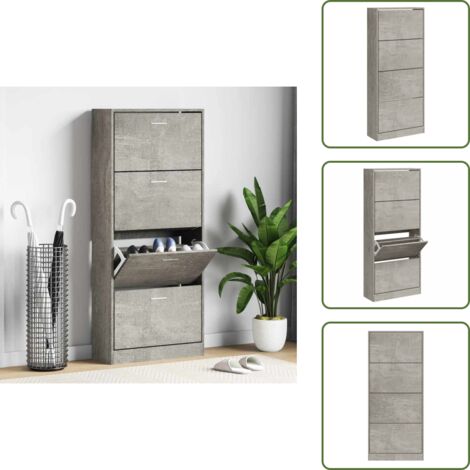 The Living Store Mueble zapatero madera contrachapada gris hormigón 63x24x147 cm - Estantería para zapatos