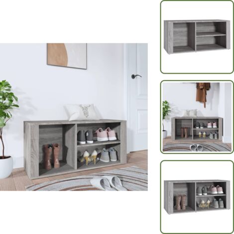 The Living Store Mueble zapatero madera contrachapada gris Sonoma 100x35x45 cm - Armario de recibidor