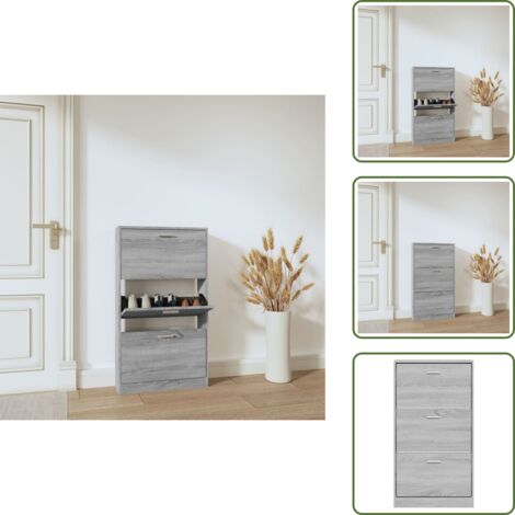 The Living Store Mueble zapatero madera contrachapada gris Sonoma 59x17x108 cm - Mueble para zapatos