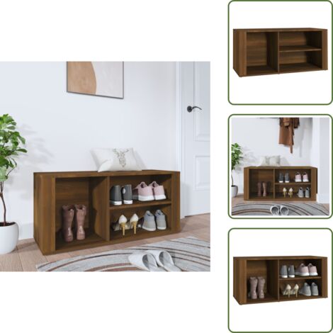 The Living Store Mueble zapatero madera contrachapada marrón roble 100x35x45 cm - Armario de recibidor